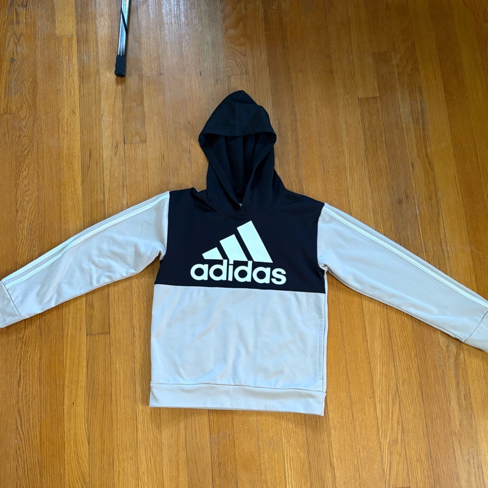 Boys Adidas Black and White Hoodie